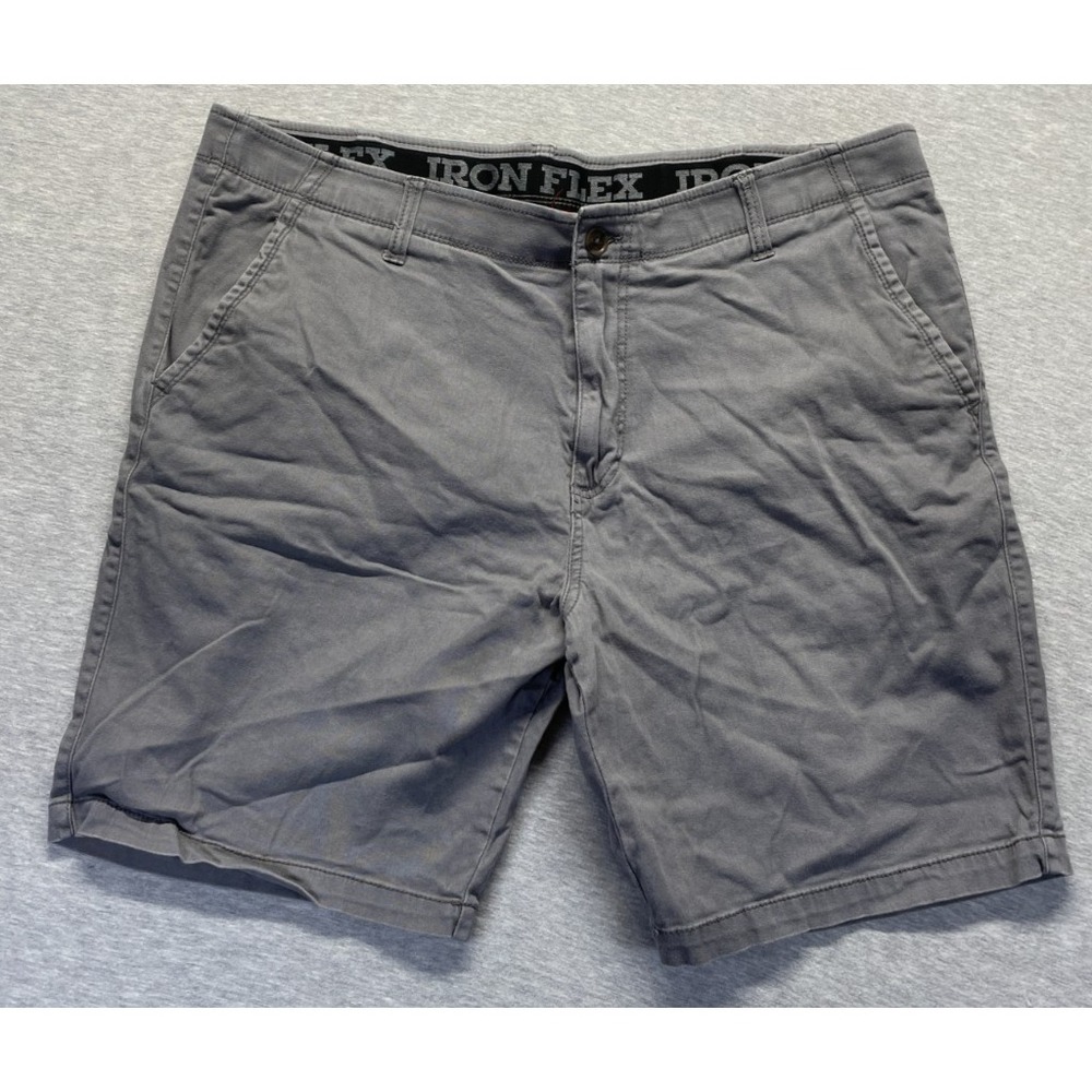 Iron Flex Chino Shorts Men 40 Gray Cotton Stretch Slash Pocket Flat Front Hiking